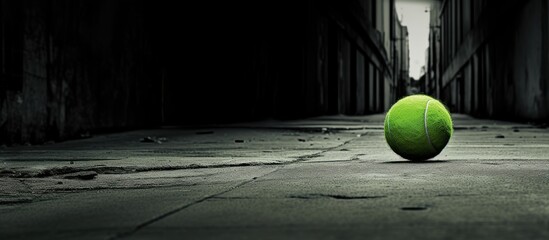 A man in the street holding a green tennis ball with plenty of copy space in the image - Powered by Adobe