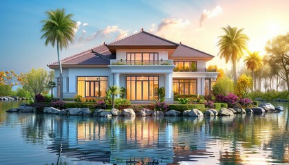 Hologram home tour flat design front view real estate theme water color vivid,