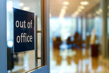 sign "Out Of Office" with blurry background of an office