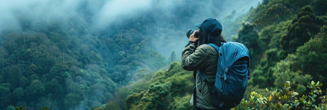 Nature photographer taking a photo of the environment