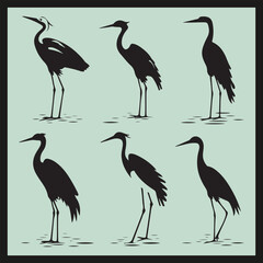 Heron black silhouette set vector 