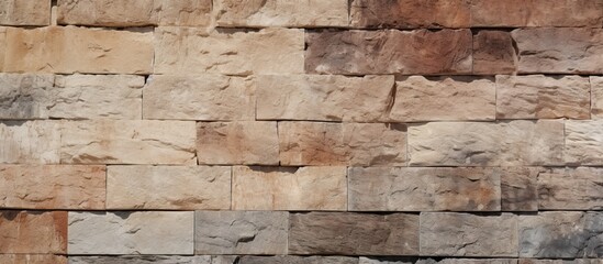 Fototapeta premium Close up image of a beige stone wall with a thick layer of cement showcasing a variety of colors and textures in the background copy space image