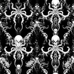 Obraz premium Efflorescence Silhouettes of Nightmarish Eldritch Creatures in Unsettling Repeating Composition for Spooky Halloween Wall Decor