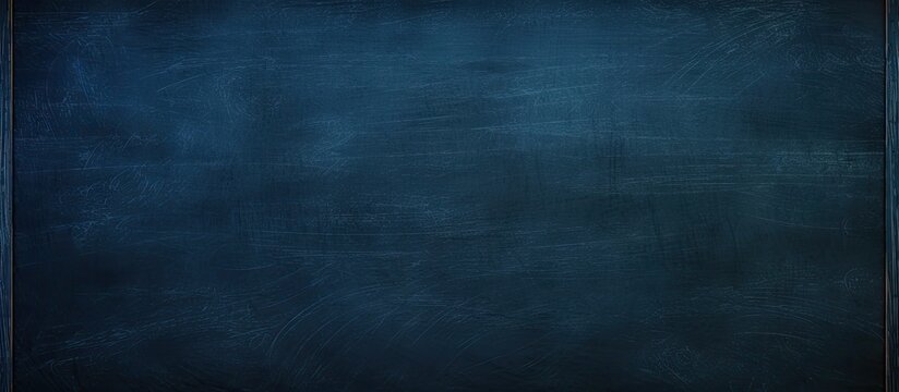 A dark blue chalkboard with traces of erasing featuring a full surface frame and a textured background Copy space image