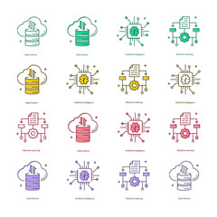 Artificial Intelligence, AI, Machine Learning, ML, Data Science Vector Illustrtaion Icon Designs