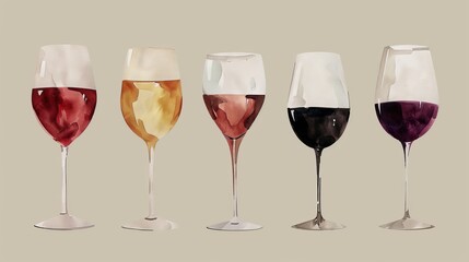 Vintage wine flat design side view collection theme water color Triadic Color Scheme