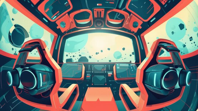 Virtual Reality flat design top view immersive experience theme animation Split-complementary color scheme