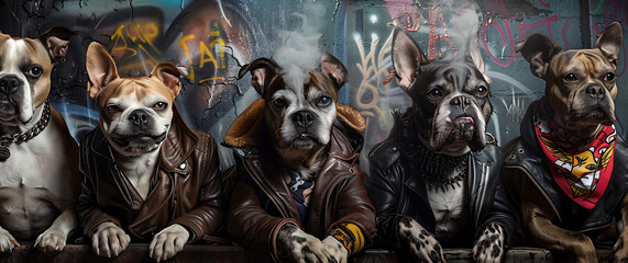 Streetwise Bulldog Gang in Urban Setting