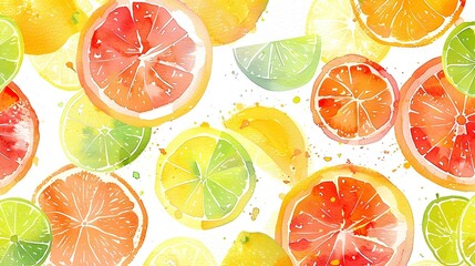 Watercolor seamless pattern with citrus fruit. Citrus background. Can be used for wallpaper, pattern fills, web page background, surface textures.