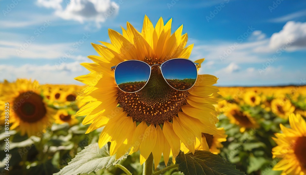 Wall mural sunflower with sunglasses