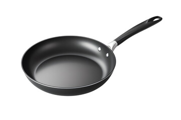 Nonstick frying pan with a long handle. It is black in color. Isolated on a transparent background.