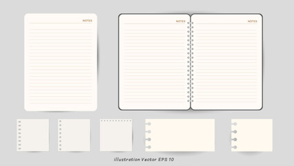 Set of Paper notebook and realistic vector illustration of blank sheets on gray background, Vector illustration EPS 10