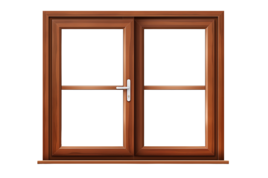 The window is made of wood, has a dark brown color, and is divided into four panes.
