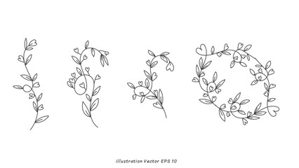 Minimal floral branch style hand drawn tree branches, Hand drawn design elements , Flat Modern design isolated on white background ,Vector illustration EPS 10