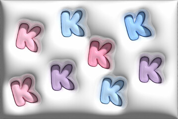 3d render of a alphabet pastel colors K background