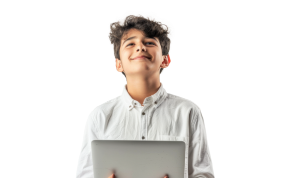 Young Arab Boy with Tablet Looking Up