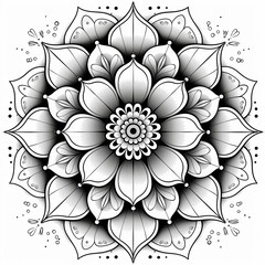 a black and white drawing of a flower with leaves