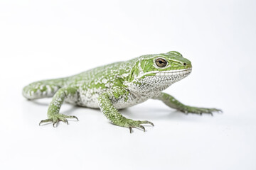 Green and White Lizard on a White Background