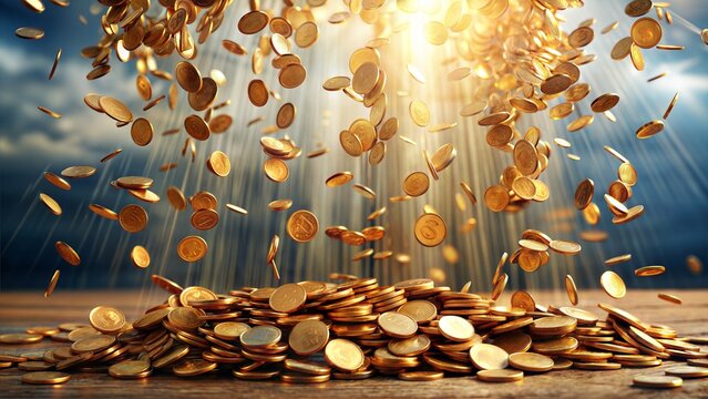Coins Falling or Raining Down: An image depicting coins falling or raining down from above, representing windfalls, abundance, or financial blessings.	
