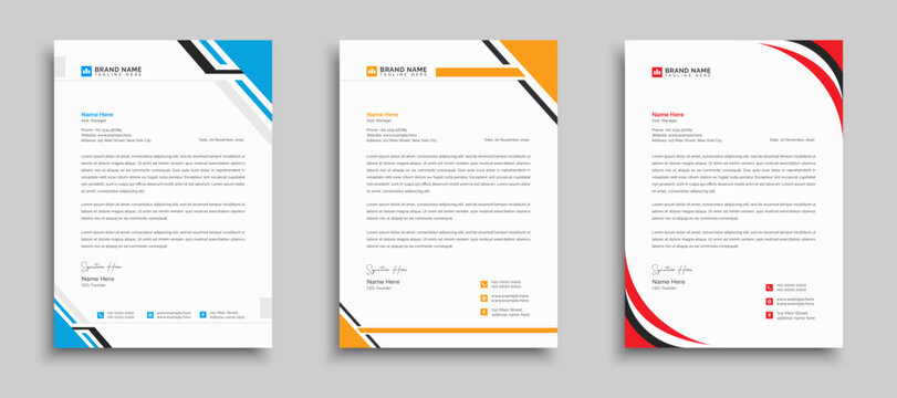 Modern business and corporate letterhead template with yellow, blue, green and red color. Letterhead template in flat style, Modern company letterhead template design