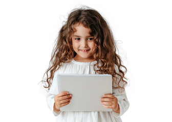 Fototapeta premium Young Girl with Tablet Smiling Gently