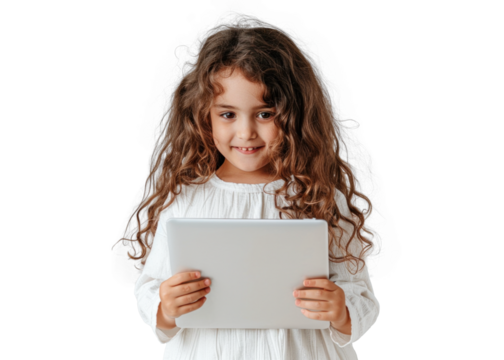 Young Girl with Tablet Smiling Gently