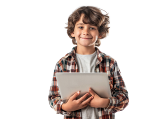 Young Boy with Tablet on Transparent