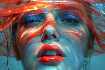 Futuristic hat design above a face with expressive red lips-4