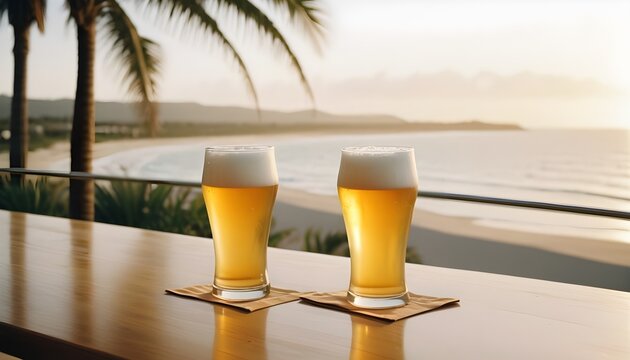 world beer day with glass of beers are full and behind them natural beauty concept