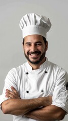 Confident Chef Showcases Culinary Expertise with Captivating Smile and Pristine Uniform