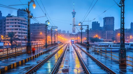 Fototapeta premium Dreamy Train Departure in Rainy Station