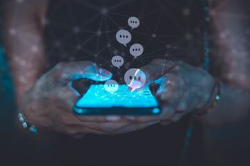 Woman using mobile phone, social media, marketing, chat, speech, talking, social media, networking, message, technology, commenting