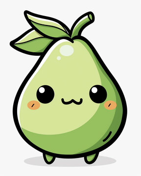 cartoon pear with a green leaf on its head