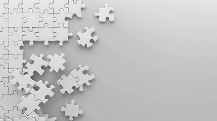 puzzle pieces scattered on white background