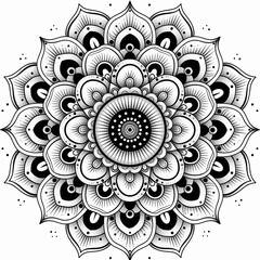 a black and white drawing of a flower with a circular design