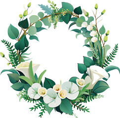 Naklejka premium aesthetic Watercolor Green natural wreath for awedding decoration Isolated on white background