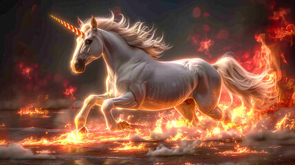 Obraz premium A unicorn is a legendary creature that has been described since antiquity as a beast with a single, straight horn projecting from its forehead.