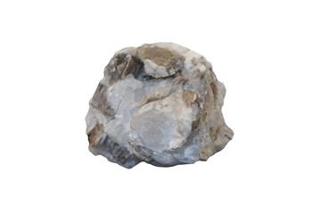 Raw specimen of pegmatite intrusive igneous rock isolated on white background.