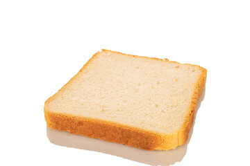 One piece of white toaster bread, macro, isolated on white background.