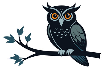 Owl sitting on  a tree branch vector silhouette an white background     