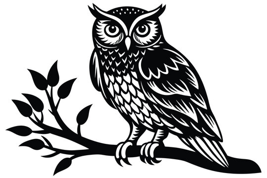 recommend clip art: Owl sitting on  a tree branch vector silhouette an white background     