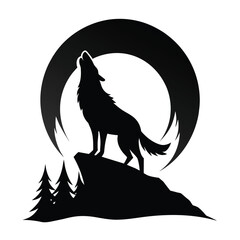 Wolf howling at moon vector silhouette 