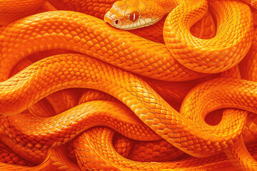 Fototapeta premium Orange color Snakes Background Tile | Reptilian Design | Serpent Patterns, Vibrant Orange color, Nature-inspiOrange color Texture, Wildlife Aesthetic 
