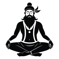 Indian religious male with beard in meditation pose vector silhouette 
