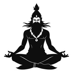 Indian religious male with beard in meditation pose vector silhouette 