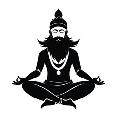 Indian religious male with beard in meditation pose vector silhouette 