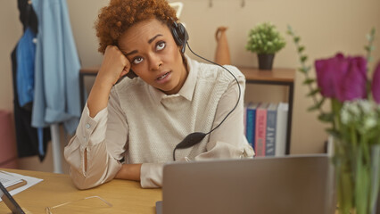 African american woman looking frustrated during a home customer service call