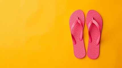 Pink beach flip flop on a yellow background