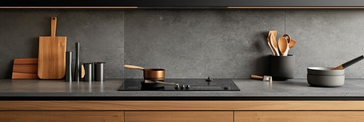 Modern kitchen countertop, where homemade cooking utensils add a personal touch to the space