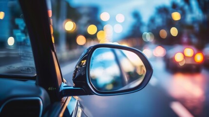Car mirror in a stock photo symbolizes reflection, perspective, and awareness. It represents the importance of looking back, being mindful of surroundings, and gaining insights from past experiences 